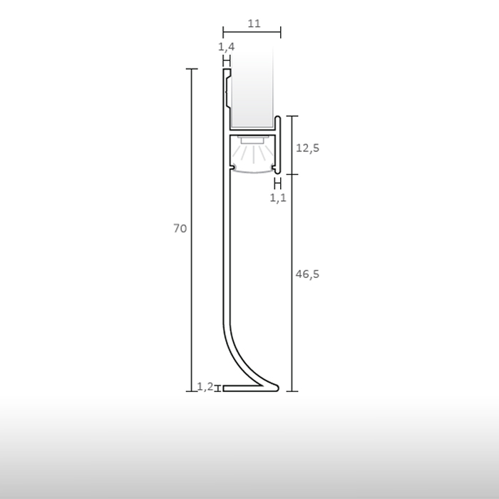 Rodapé de alumínio para painel decorativo 70 x 11 mm